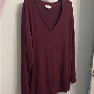 Lucky Brand Burgundy V-Neck Sweater with Long Sleeves and Relaxed Fit Size L
